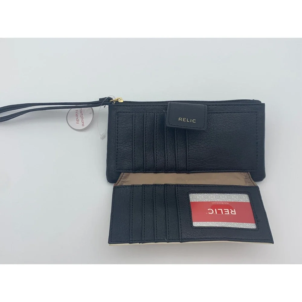 Relic Smartphone Friendly Wristlet Wallet Colorblock Black Brown‎ Cream